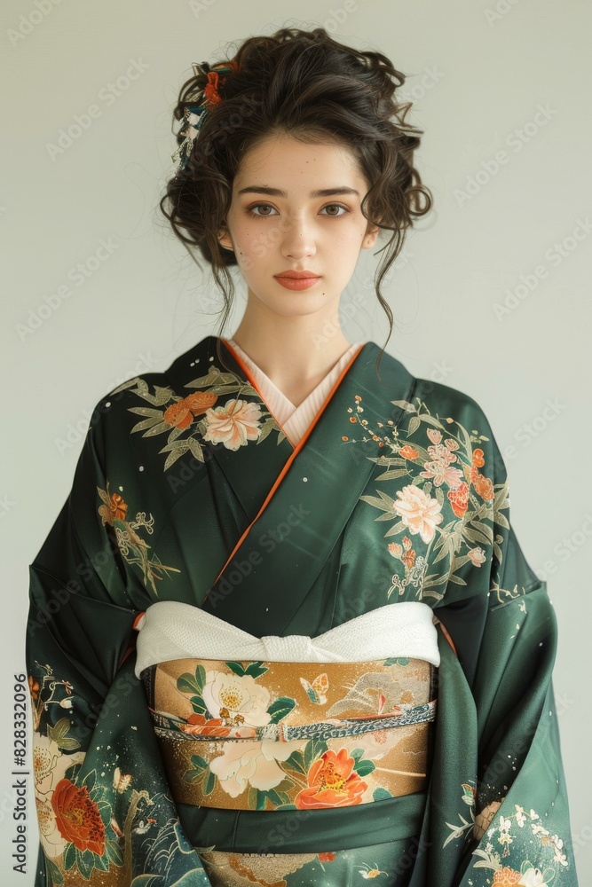 Portrait of a young woman wearing a kimono Portrait of a young woman wearing a kimono