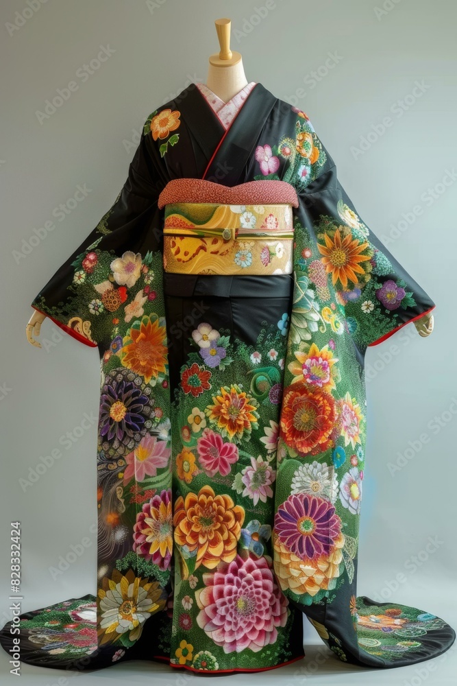 A kimono with a pattern of various flowers A kimono with a pattern of various flowers