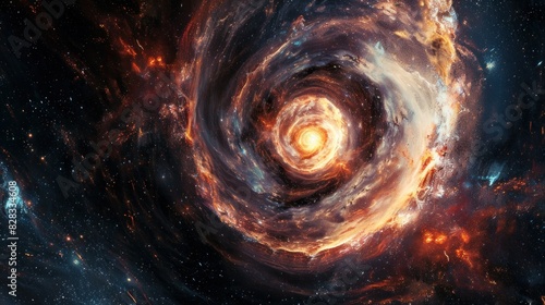 Nebulae and galaxies swirl in the vast expanse of space, creating a mesmerizing abstract cosmos background.