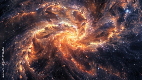 Nebulae and galaxies swirl in the vast expanse of space, creating a mesmerizing abstract cosmos background.