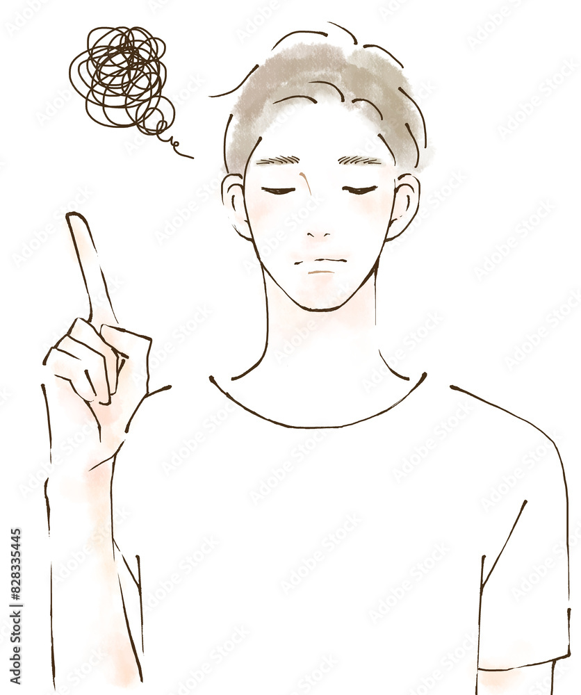 ショックを受ける悲しい表情の男性のイラスト ストレス