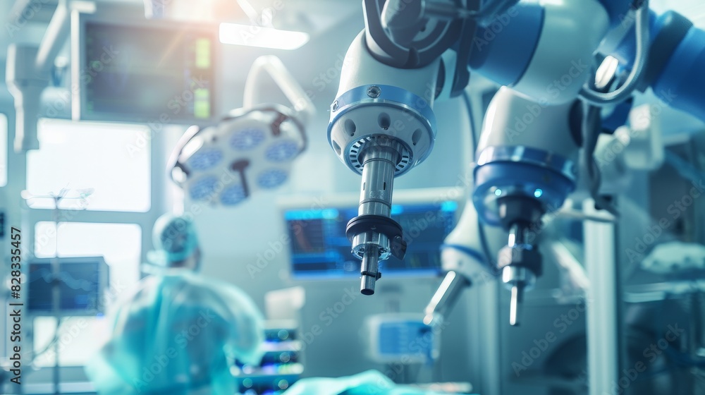 Robotic arm performing precision surgery in a hospital Robotic arm performing precision surgery in a hospital