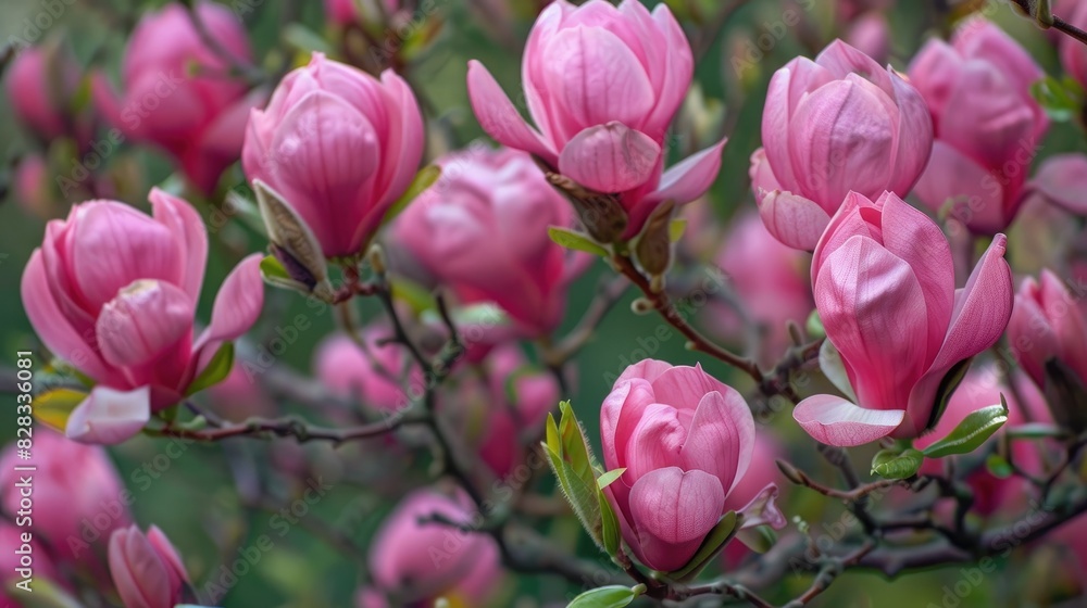 Obraz premium Blooms of magnolia flowers in full display at Cracow s botanical garden in spring