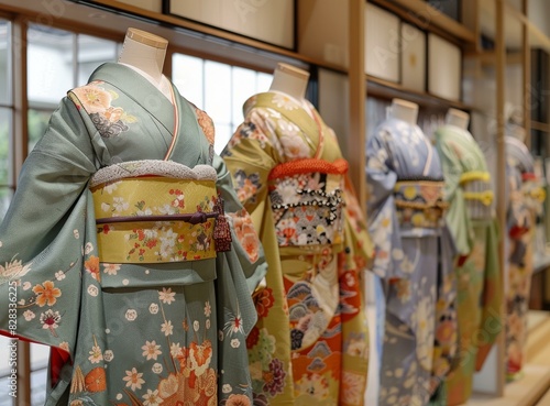 A variety of colorful kimono on display
