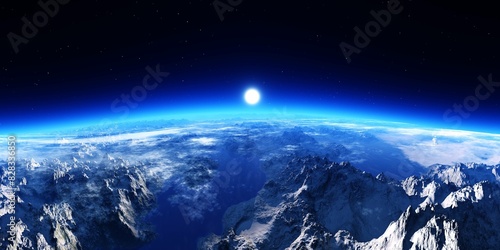 Beautiful sunrise or sunset over the planet  3D rendering