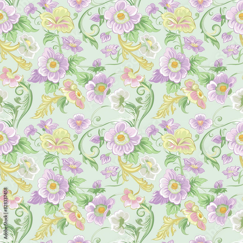 Wallpaper Mural Floral variety color, form natural, seamless fabric pattern. Torontodigital.ca