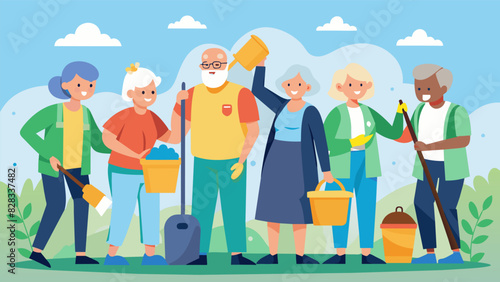 An illustration of seniors participating in a community cleanup event advocating for a cleaner and safer environment for all retirees.. Vector illustration