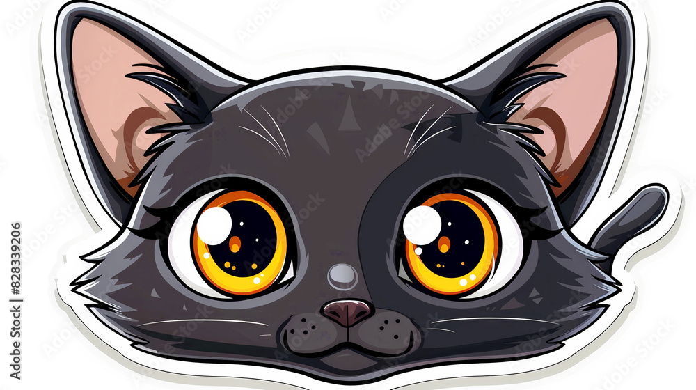 Adorable black cat with large, orange eyes in a cute cartoon illustration. Adorable black cat with large, orange eyes in a cute cartoon illustration.