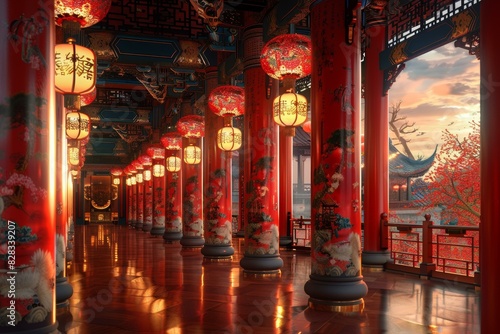 Ancient Chinese Architecture: Palace Corridor with Exquisite Details photo