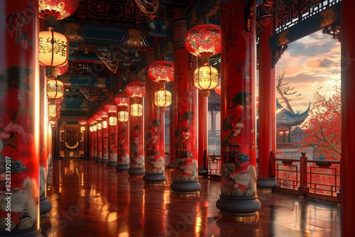Ancient Chinese Architecture: Palace Corridor with Exquisite Details