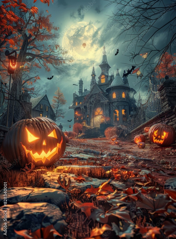 Naklejka premium Halloween Pumpkin House Pictures