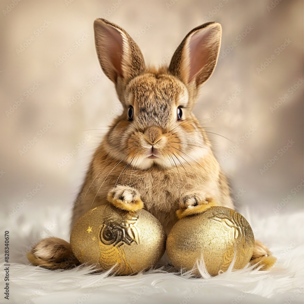 Fototapeta premium Easter Bunny with Golden Eggs