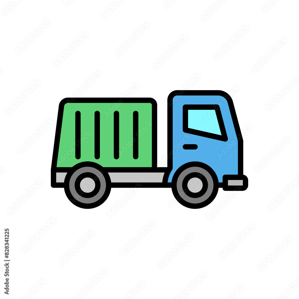 garbage truck, colored line icon, isolated background