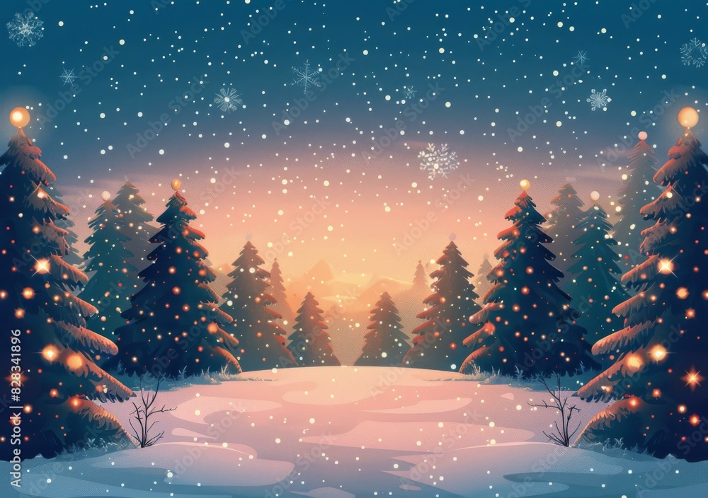 Naklejka premium Christmas trees in a snowy forest