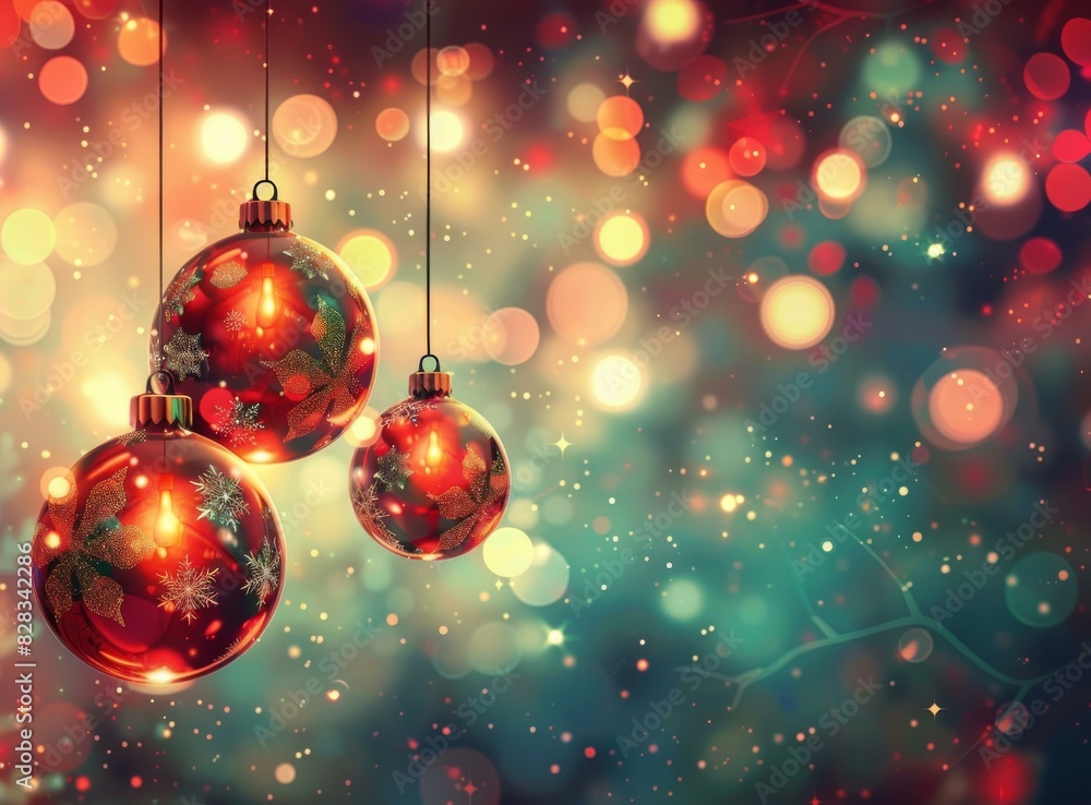 Fototapeta premium Christmas Decorations in Festive Red, Green, and Gold with Elegant Snowflakes