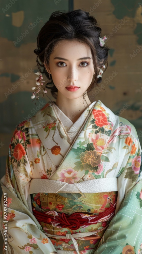 Portrait of a beautiful Japanese woman in traditional kimono Portrait of a beautiful Japanese woman in traditional kimono