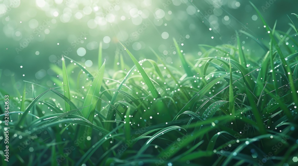 Raindrop covered spring grass view Raindrop covered spring grass view