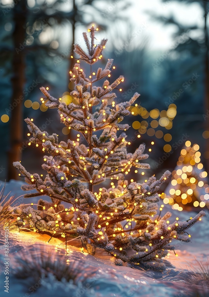 Christmas Tree Shining Resplendently in the Snowy Night