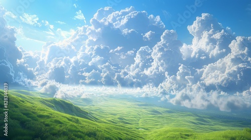 Rolling Green Hills Under a Blue Sky with Clouds photo