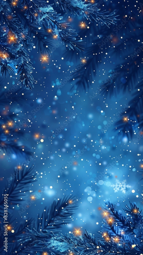 Obraz premium Christmas Ornaments on a Blue Background with Spruce Branches