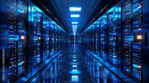 Blue Server Racks in a Data Center © Adobe Contributor