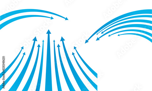 Blue arrow business image material. Blue arrows clean fresh air flow collection. Flat style curved arrow icon vector isolated.