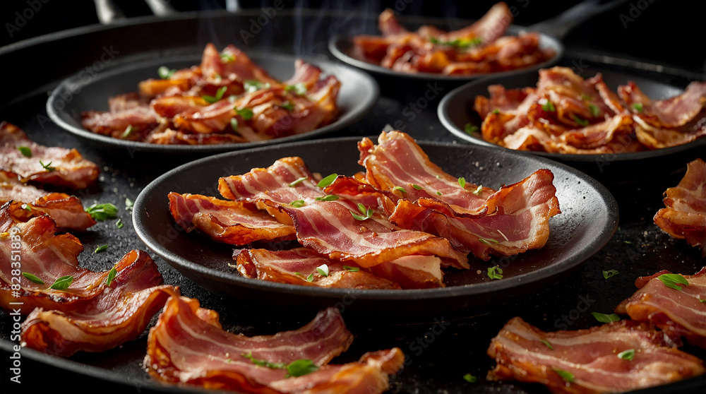 cooked bacon rashers on a clean surface, highlighting their texture and color with high-definition visuals cooked bacon rashers on a clean surface, highlighting their texture and color with high-definition visuals