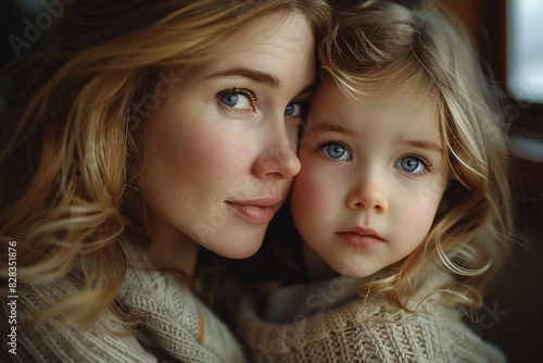 Portrait of a blond mother and her blond daughter