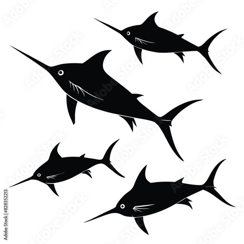 Set of Black Marlin black vector on white background