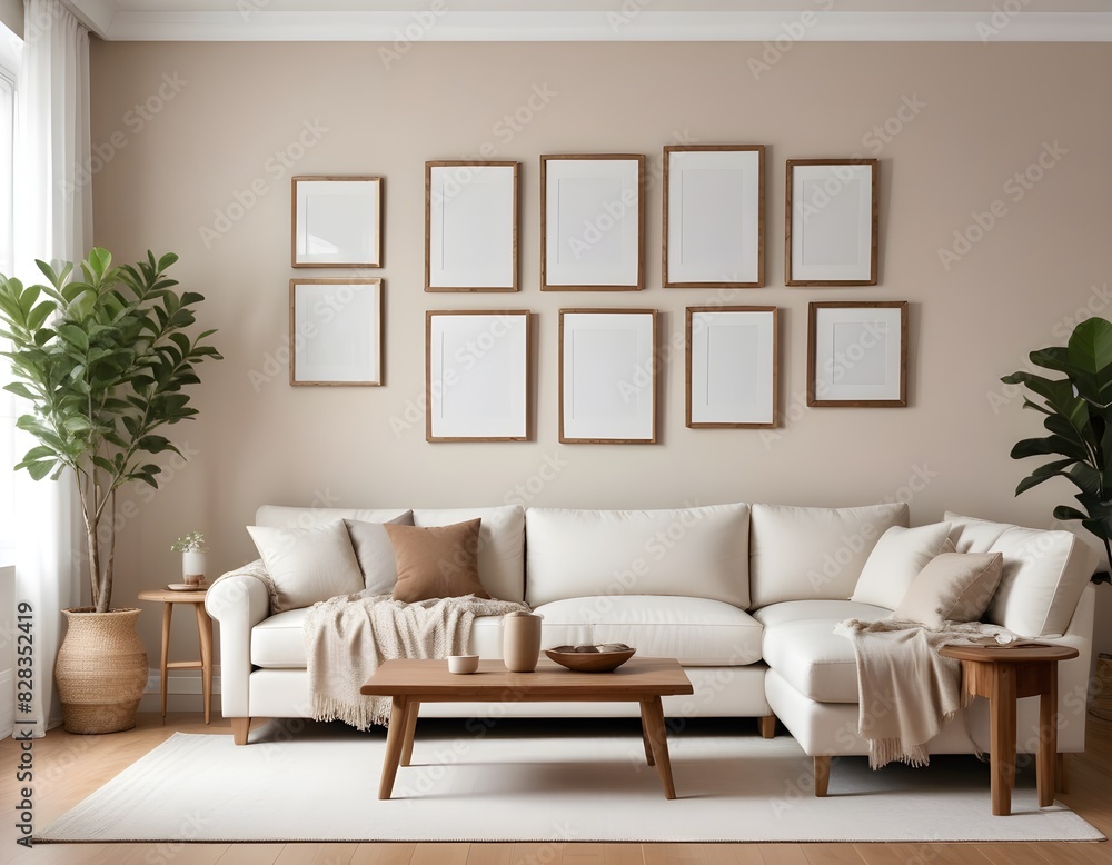 Mockup poster frame on the wall of the living room. Luxurious apartment background with contemporary design. Modern interior design.3D illustration, 3D render Mockup poster frame on the wall of the living room. Luxurious apartment background with contemporary design. Modern interior design.3D illustration, 3D render