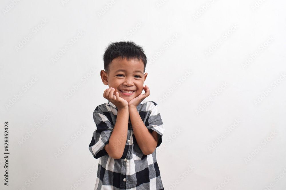 Image of Asian child posing on white background. portrait of an Asian boy in a cute pose Image of Asian child posing on white background. portrait of an Asian boy in a cute pose