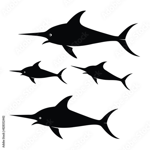 Set of Black Marlin black vector on white background