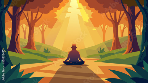 The dappled sunlight filters through the trees casting a warm glow on my subject as I mindfully capture its essence in a photograph.. Vector illustration