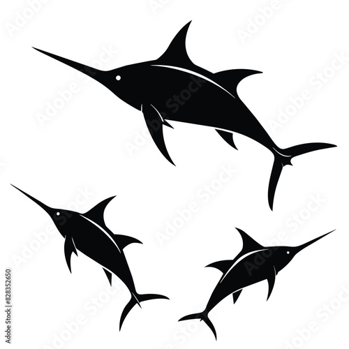 Set of Black Marlin black vector on white background