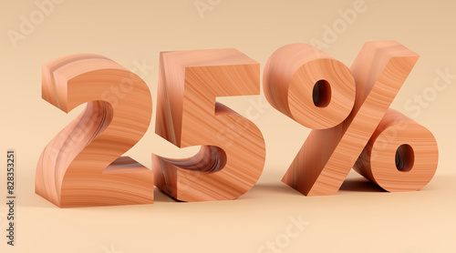 Inscription wooden 100 percent on beige podium, soft light, smooth background, 3d rendering