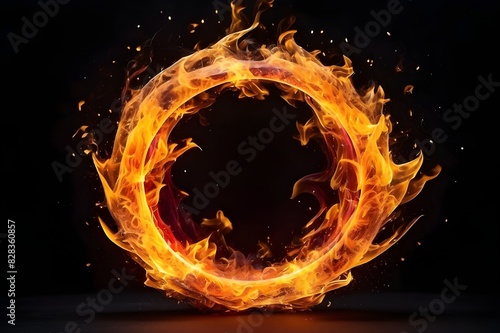 Circle Fire Flame  On Isolated Black background generative Ai 