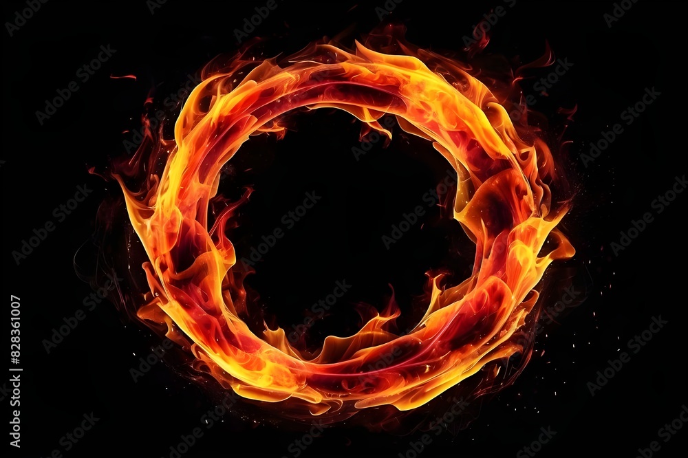 Circle Fire Flame On Isolated Black background generative Ai Circle Fire Flame On Isolated Black background generative Ai