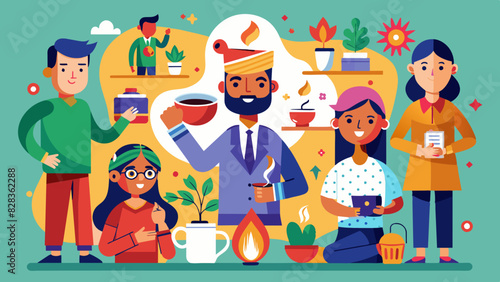 A playful set of icons representing office life in India, including chai breaks and team huddles.
