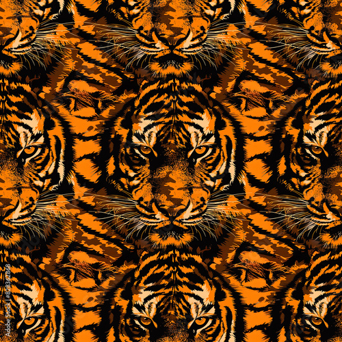 Striking orange and black tiger seamless pattern photo