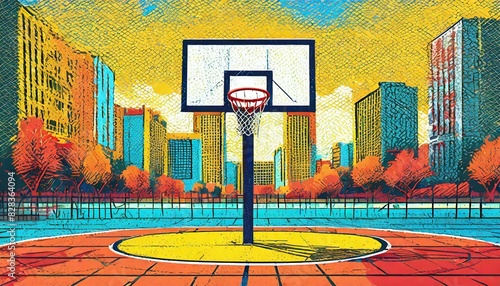 basketball court at a city park in autumn