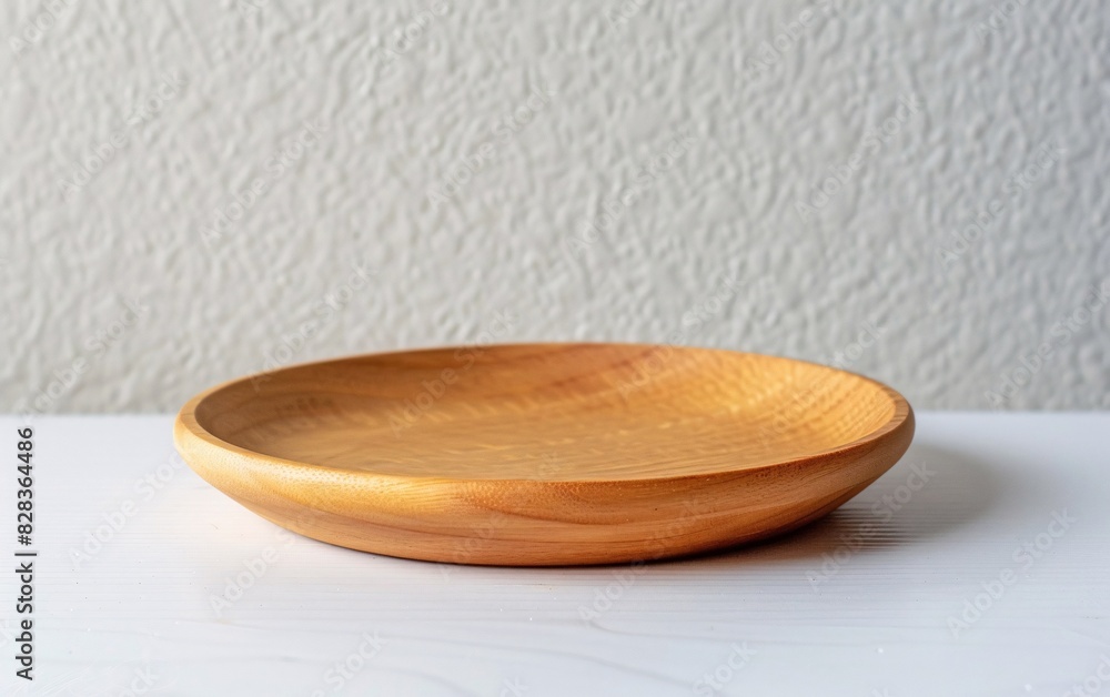 Wooden Platter with Three Rings, Displayed on a White Surface Wooden Platter with Three Rings, Displayed on a White Surface