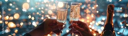 Happy friends with Bengal lights and champagne sparkling close up theme festive cheers surreal Composite city rooftop