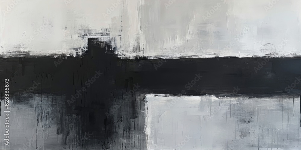 Obraz premium Modern Abstract Art. Minimalist Black and White Abstract Painting with Texture Contrast