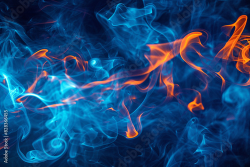 Stage vibrantly set with neon blue smoke and electric orange swirl effects. photo