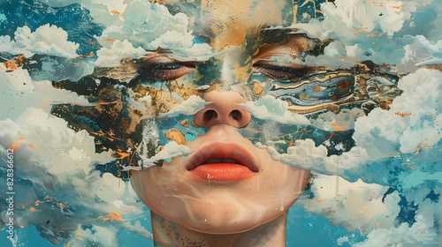 surreal collage that combines elements of dreams and reality, featuring whimsical imagery photo