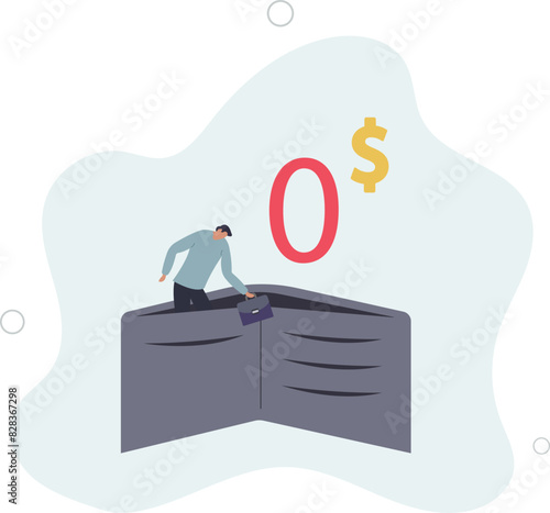 Poor or poverty with empty wallet, financial problem, trouble to pay rent or loan, bankruptcy or unemployment.flat vector illustration.