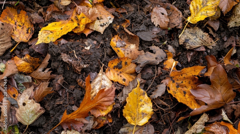 A pile of compost made from kitchen scraps and dead leaves enriching the soil for future growth. A pile of compost made from kitchen scraps and dead leaves enriching the soil for future growth.