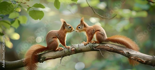 Cute Confrontation: Two Squirrels on a Branch