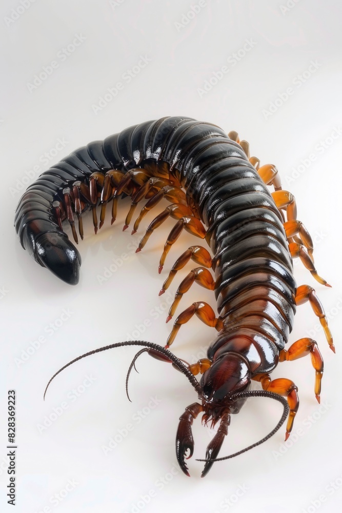 Fototapeta premium A creepy giant centipede crawling on a white background. Perfect for educational materials or insect-related projects