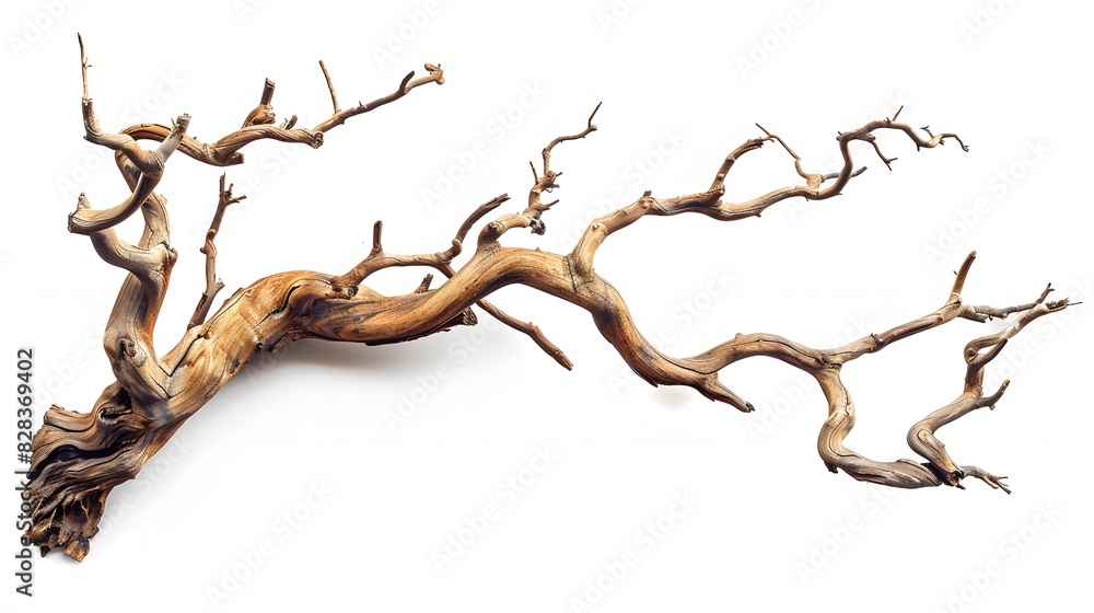 Obraz premium Dry twisted jungle branch isolated on white background
